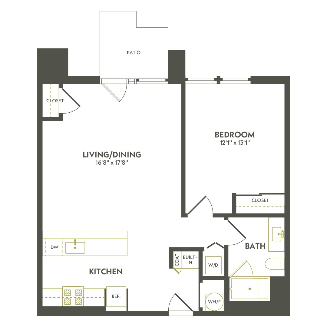 Rendering of the A9.2 floor plan with 1 bedroom[s] and 1 bathroom[s] at Albion Lawrenceville