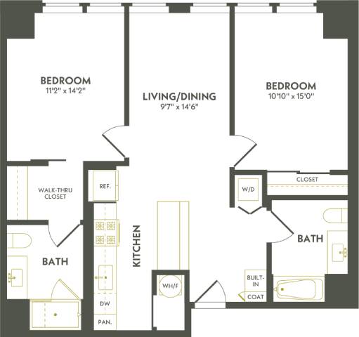 Rendering of the C6 floor plan with 2 bedroom[s] and 2 bathroom[s] at Albion Lawrenceville