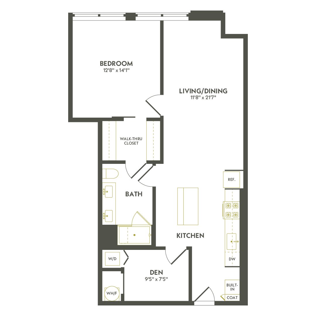 Rendering of the B3.6 floor plan with 1 bedroom[s] and 1 bathroom[s] at Albion Lawrenceville