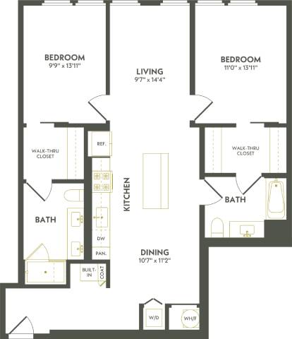 Rendering of the C12 floor plan with 2 bedroom[s] and 2 bathroom[s] at Albion Lawrenceville