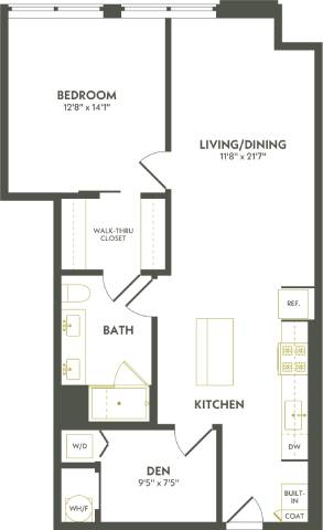 Rendering of the B3.1 floor plan with 1 bedroom[s] and 1 bathroom[s] at Albion Lawrenceville