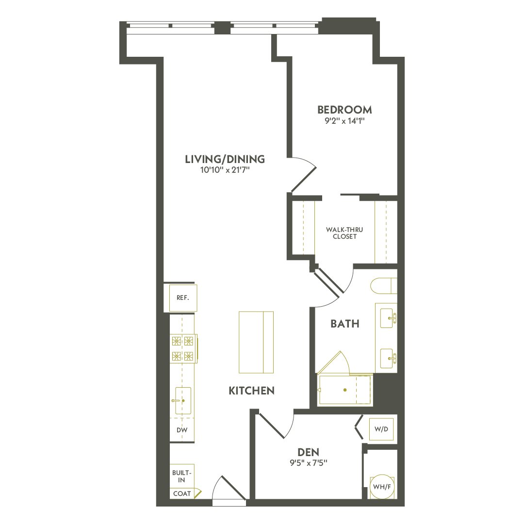 Rendering of the B3.2 floor plan with 1 bedroom[s] and 1 bathroom[s] at Albion Lawrenceville
