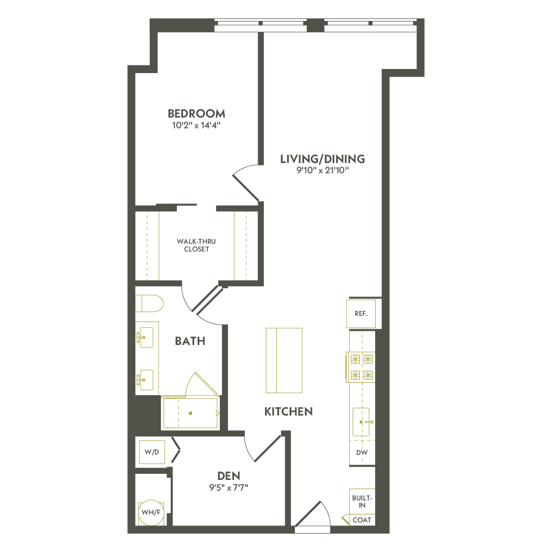 Rendering of the B3.4 floor plan with 1 bedroom[s] and 1 bathroom[s] at Albion Lawrenceville