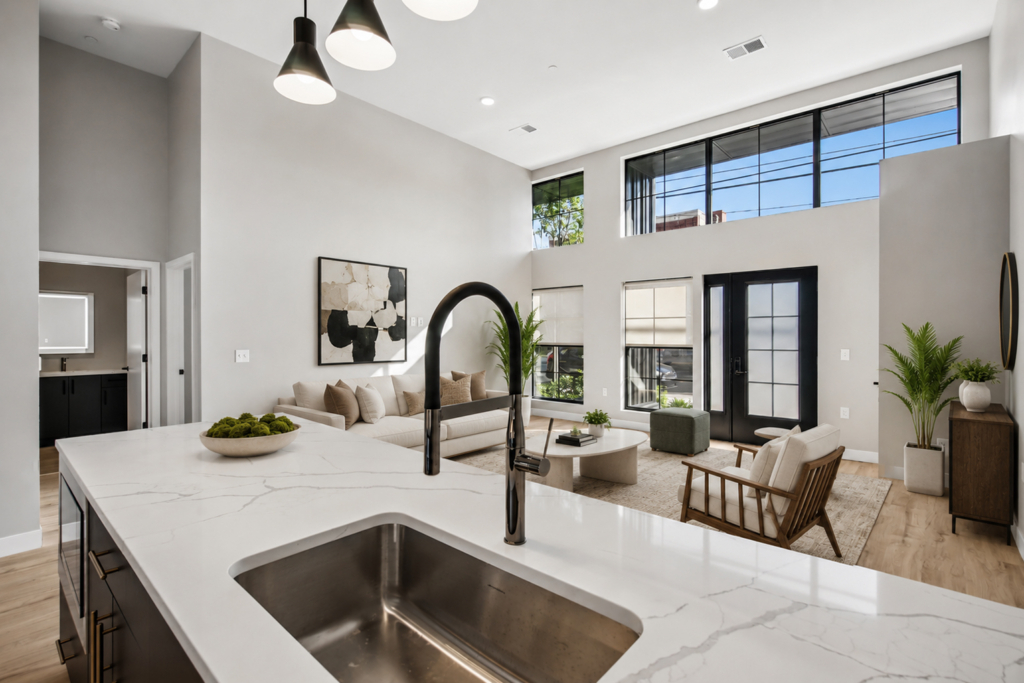 sink with view into living room