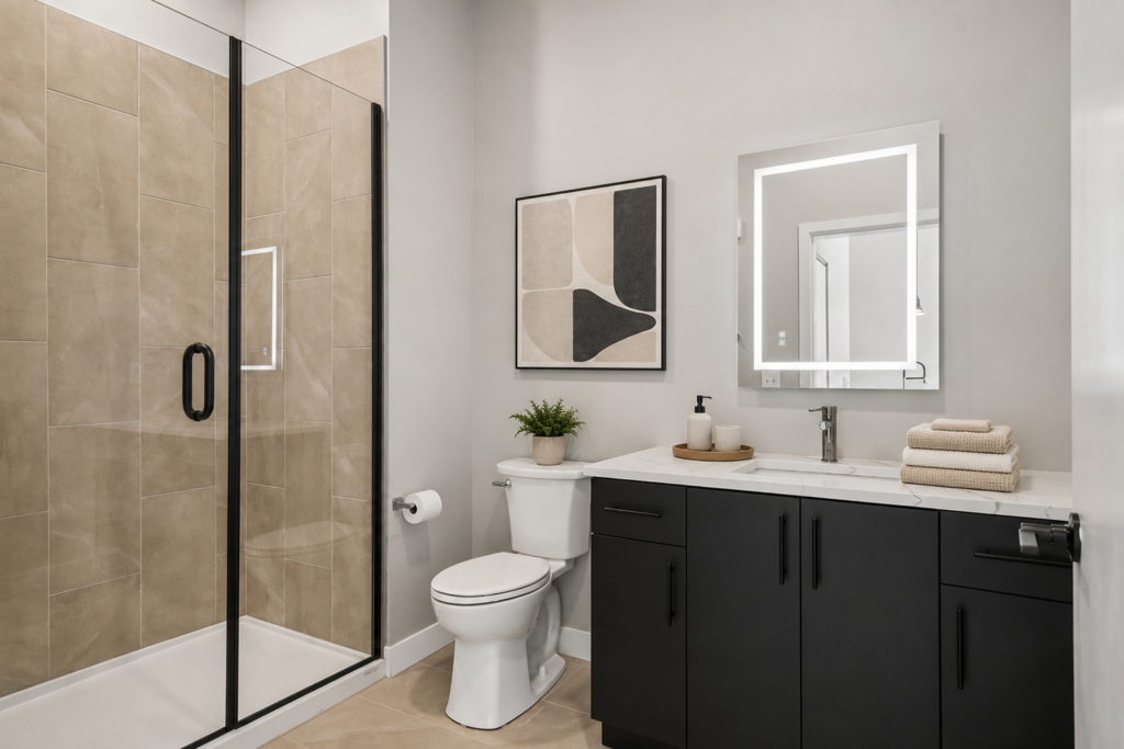 bathroom sink and shower