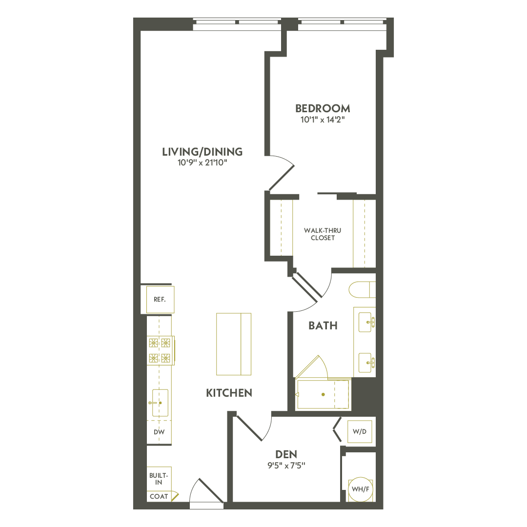 Rendering of the B3.3 floor plan with 1 bedroom[s] and 1 bathroom[s] at Albion Lawrenceville