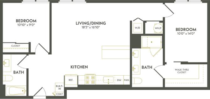 Rendering of the C7 floor plan with 2 bedroom[s] and 2 bathroom[s] at Albion Lawrenceville